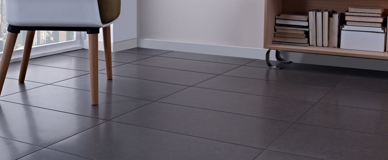 Dark ceramic tile in living area
