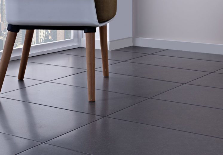 Dark ceramic tile in living area
