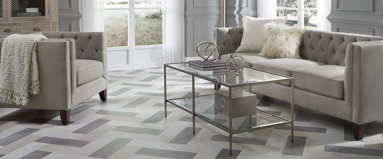 Light grey vinyl flooring in living area